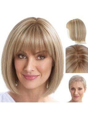 Women's Light Beige 12 Inch Heat Resistant Realistic Short Blonde Wig Bangs